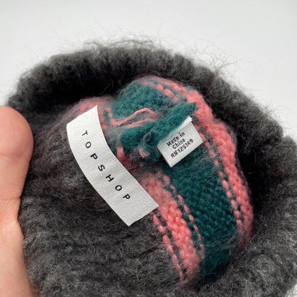 NWT Topshop Striped Beanie Winter Hat Fuzzy Multicolor - Picture 5 of 5